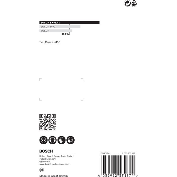 Bosch Experte Vergleich, Papier Recyclingsymbol, Bosch Logo und Barcode