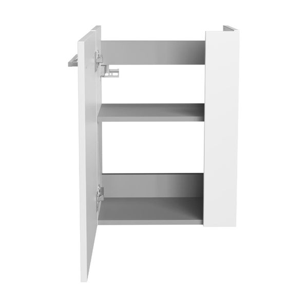 Fackelmann SCENO Gäste-WC Set 2 Teile – Waschtischunterschrank in Weiß mit Waschbecken aus Glas in Weiß – SBC Waschbeckenunterschrank schmal – Türanschlag links – 45 cm breit