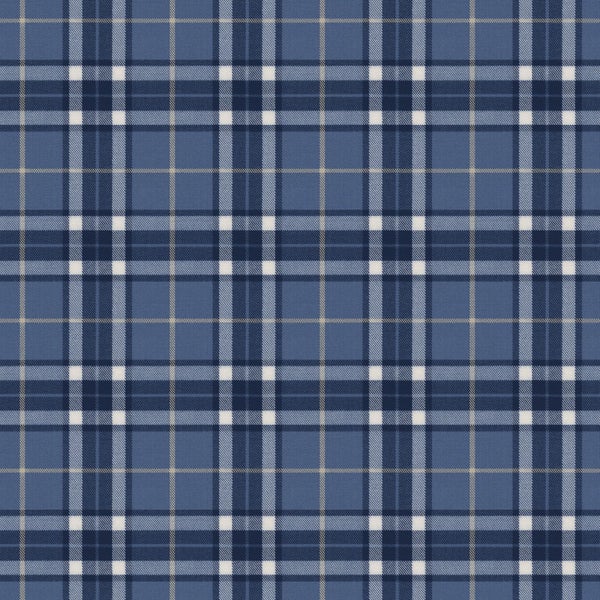 Tapete mit blauem Karomuster im klassischen Tartan-Stil.