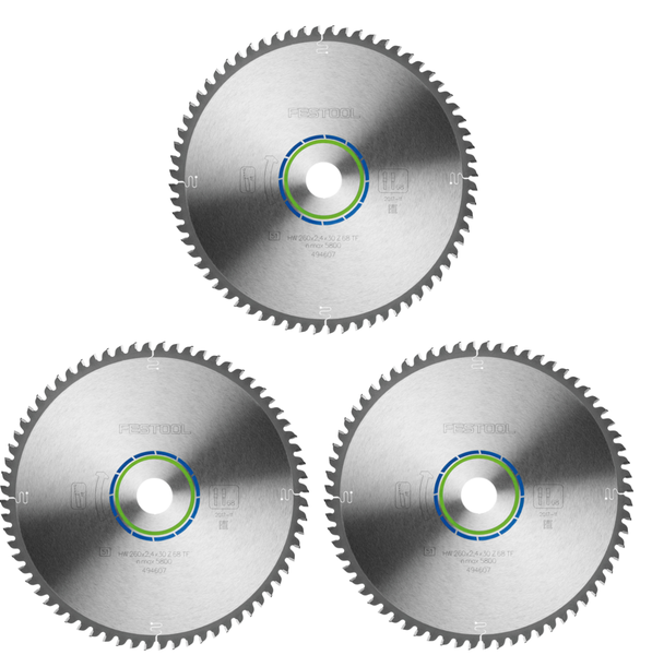 3x Festool Spezial Kreissägeblatt TF68 Alu Kunststoff 260 x 2,4 x 30 mm ( 494607 ) 260 mm 68 Zähne für KS 88 120