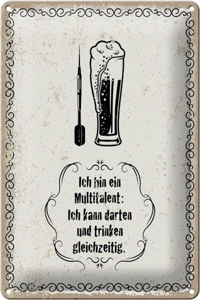 Blechschild Spruch Multitalent kann trinken darten 20x30cm