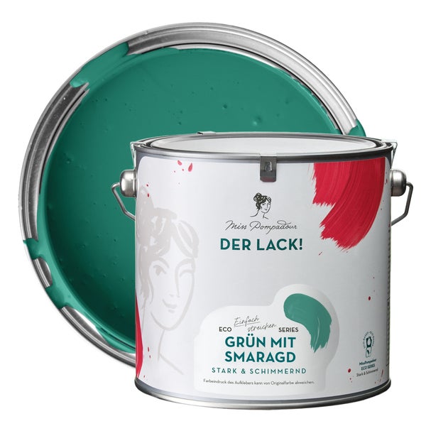 MissPompadour seidenmatte Holzfarbe - Grün mit Smaragd - 2,5 L, Möbelfarbe ohne Schleifen - Farbe für Holz, Metall, Kunststoff - Holzlack, Möbellack schnelltrocknend mit hoher Deckkraft