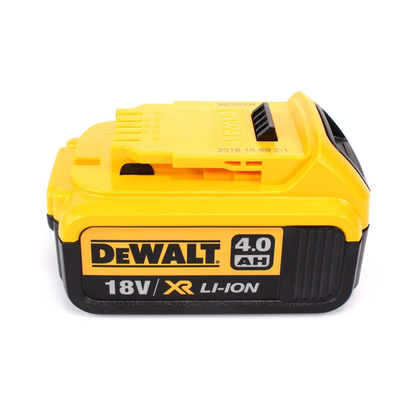 DeWalt Akku 18 Volt, 4,0 Amperestunden, Lithium-Ionen, XR-Serie, DeWalt Logo.