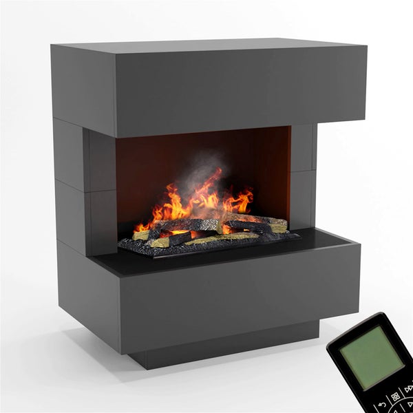 GLOW FIRE Elektrokamin 'Kleist' | Wasserdampf Kamin mit OMC 600 inkl. Holz in grau| HxBxT: 80x90x50 cm