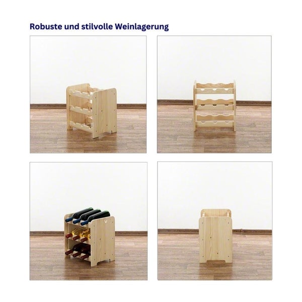 PROREGAL Weinregal Pinotwine C HxBxT 36 x 34,4 x 26,5 cm 9 Flaschen Massives Kiefernholz Natur Unbehandelt