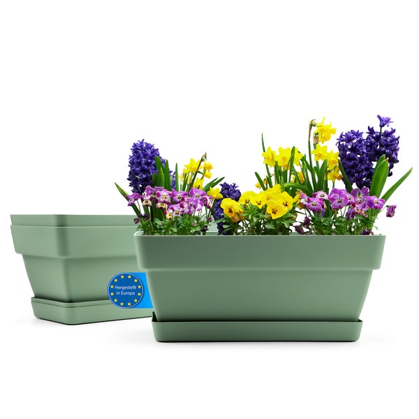 BigDean 3 Stück Blumenkasten 39 cm aus bruchfestem Kunststoff in Olivgrün – Balkon Pflanzkasten für innen & außen geeignet – Made in Europe