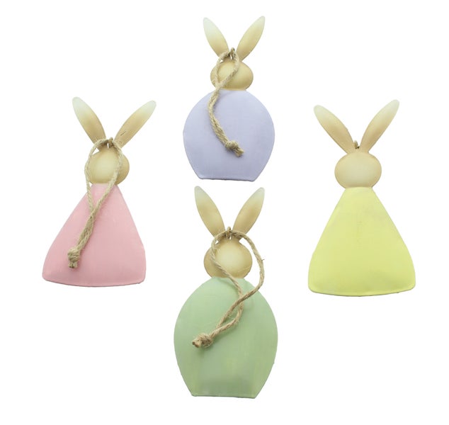 FRANK FLECHTWAREN|Hasenhänger Buntes Osterfest, 4er Set, 5,5 x 13 cm , METALL, JUTE