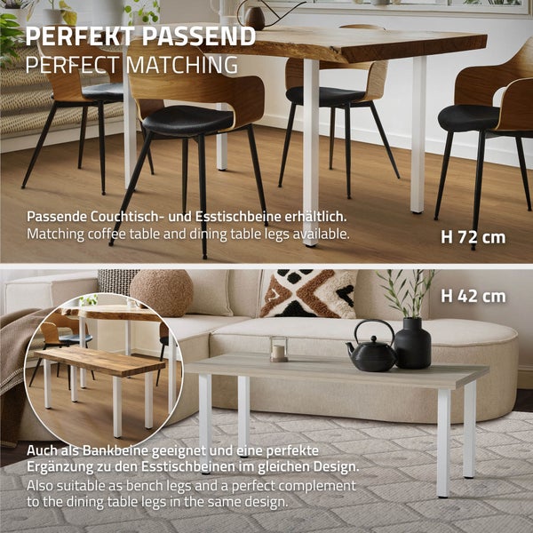 ML-Design 4er Set Tischbeine I-Design 30 cm, Weiß glänzend, aus pulverbeschichtetem Stahl, eckig, Profil 4x4 cm, Höhenverstellbare Möbelfüße 1-4 cm, Möbelbeine für Couchtische, Bänke, Sideboards