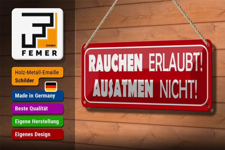 Blechschild Spruch 27x10cm Rauchen erlaubt Ausatmen nicht Dekoration