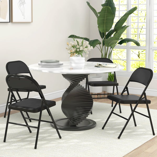 HOMCOM 4er-Set Klappstühle, Tragbare Bürostuhl mit Kissen, Stahlbeine, Faltstuhl für Büro Empfang Wartezimmer, Kunstleder, Schwarz