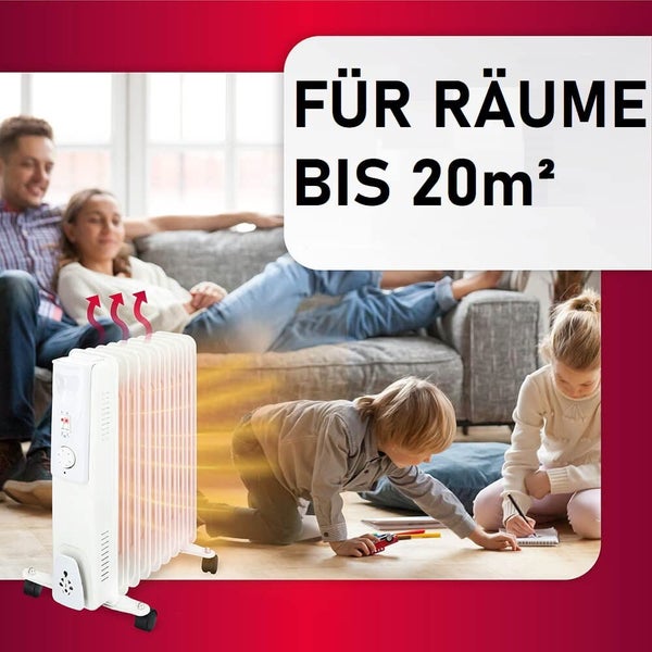 JUNG TECHWOOD TCG62 Heizung Elektrisch mit Thermostat, Ölradiator 450 Watt Energiesparend, mobile Elektroheizung für Räume bis 15qm, Elektrische Heizgerät Mobil mit 5 Lamellen