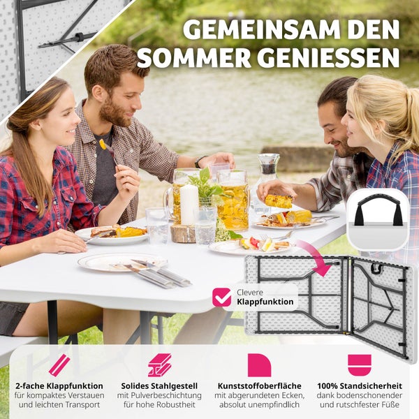 Campingtisch tectake  183 x 76 x 74 cm klappbar weiß
