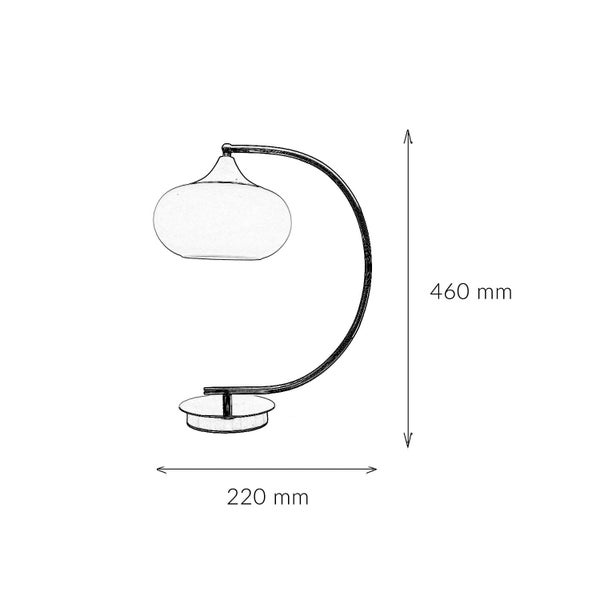 Technische Zeichnung einer Tischleuchte mit den Maßen 460 mm Höhe und 220 mm Breite.