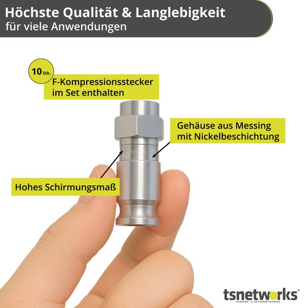 F-Kompressionsstecker aus Messing mit Nickelbeschichtung im 10er Set