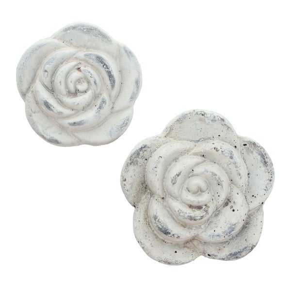 FRANK FLECHTWAREN | Zementblüte Rose, 2er Set, STEIN, Ø 15 cm, 19 cm