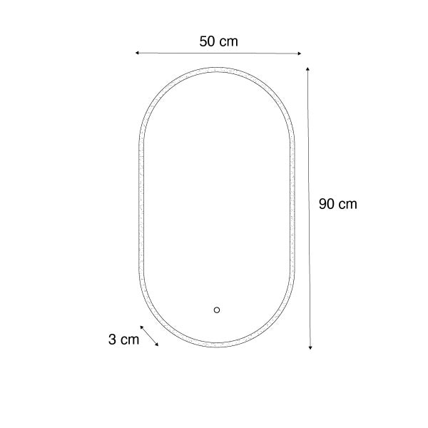 Skizze eines Spiegels mit den Maßen 50 mal 90 Zentimeter