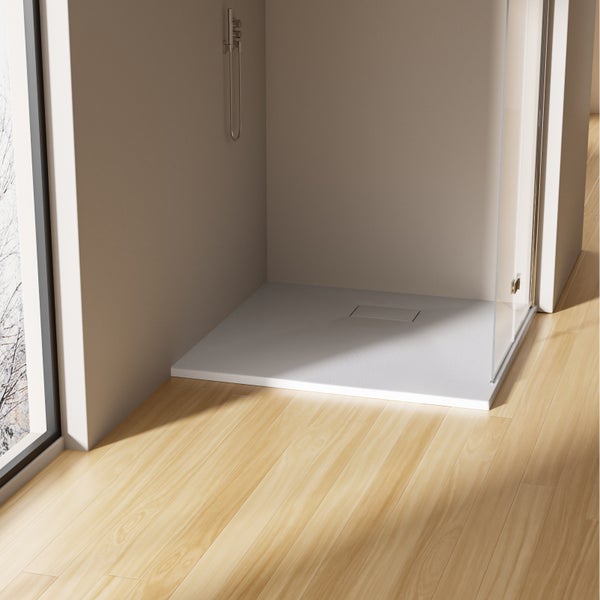 EMKE Duschwanne 90x90cm Flach, Rechteckig, Anti-Rutsch, Zuschneidbare SMC Duschtasse, Individuell zuschneidbar, Weiß