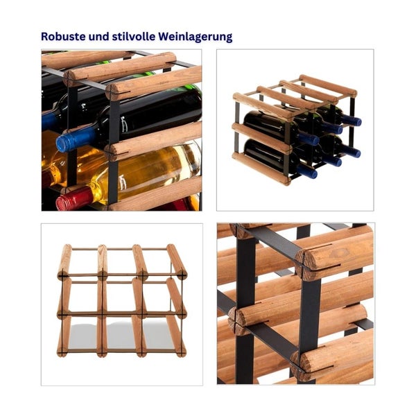 PROREGAL Modulares Weinregal Vinotega Mod Metal HxBxT 22,5 x 32,5 x 24,5 cm 3 x 2 Flaschen Massives Kiefernholz Braun Geölt