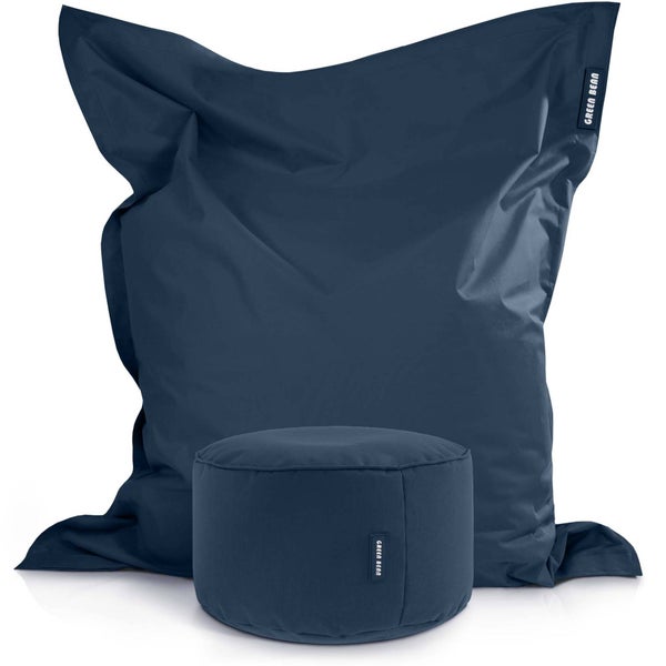 Green Bean© 2er Set XXL Sitzsack inkl. Pouf fertig befüllt mit EPS-Perlen - Riesensitzsack 140x180 Lounge Sitz-Kissen Bean-Bag Chair  - Dunkelblau