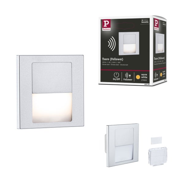 LED Wandeinbauleuchte Tsaro eckig 80x36mm 1W 80lm 230V 2700K Chrom matt