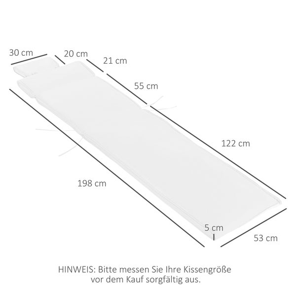 Outsunny Liegenauflage, Liegenpolster, abnehmbar, 198 x 53 x 5 cm, Polyester + Baumwollfaser, Cremeweiß