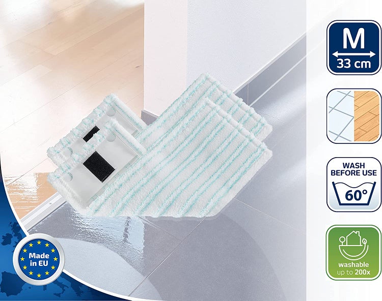 Leifheit 2er Set Wischbezug Clean Twist M Ergo micro duo, für alle glatten Böden, Bodenwischer Ersatzbezug mit 2-Faser-System für ideale Schmutzaufnahme, Mikrofaser Bezug für Fliesen und Laminat