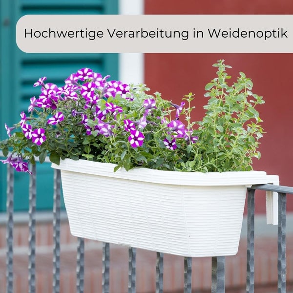 Geländerkasten 60 Rattan Geflecht Optik Balkonkasten für Geländer Blumenkasten inkl. Halterung anthrazit
