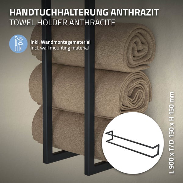 ML-Design Handtuchhalter, Stahl, 15 x 15 x 90 cm, Anthrazit, Handtuchregal, Handtuchständer, Handtuchstange, Badezimmer Wandhalterung, Gästehandtuchhalter, Vertikal oder Horizontal Wandmontage