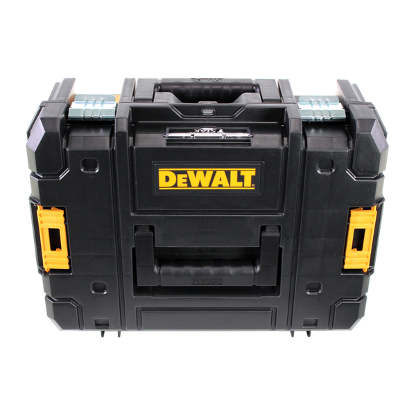 DeWalt TSTAK System-Werkzeugkoffer mit Tragegriff und Metallverschlüssen.