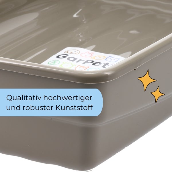 Detailansicht einer Katzentoilette aus Kunststoff