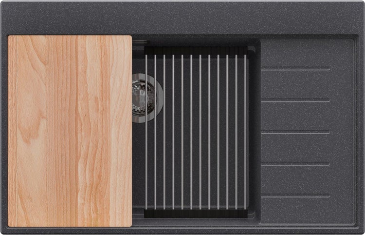 Spüle aus Granit mit Abtropfgestell und Schneidebrett