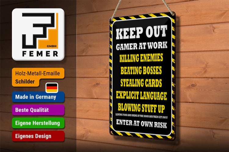 Blechschild Spruch 20x30cm Keep Out gamer at work killing