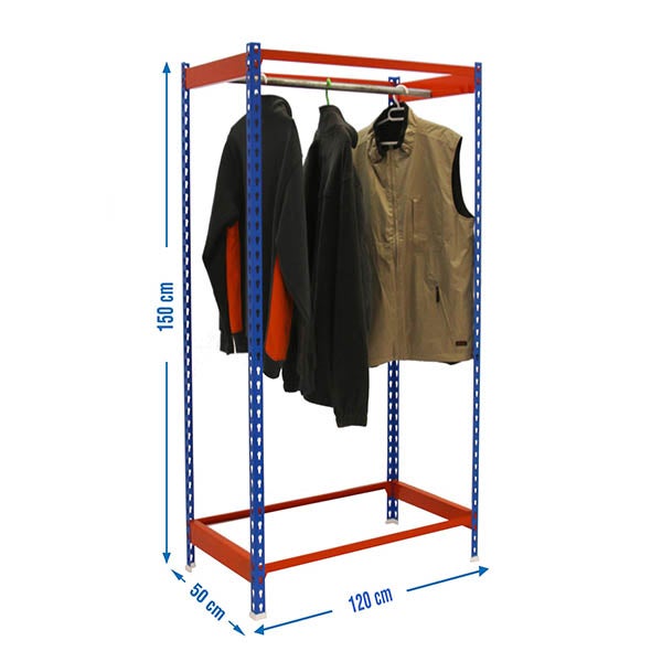 PROREGAL Kleiderstangenregal Metal Einzel HxBxT 150 x 120 x 50 cm Blau/Orange Kleiderständer Garderobe Klamottenregal Stangenregal Regal