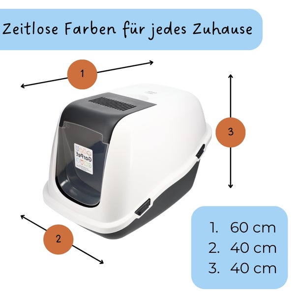 Katzenklo mit Deckel Schaufel Aktivkohlefilter - Haube kippbar - extrahohe Unterschale große XXL Katzentoilette 60 Katzen WC Hauben Toilette