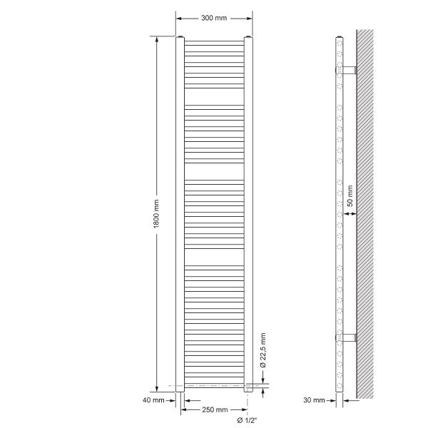 LuxeBath Elektrischer Badheizkörper Sahara 300x1800 mm Weiß gerade Seitenanschluss & Heizstab 900W mit Thermostat & Digitalanzeige, Handtuchheizkörper mit Heizpatrone, Handtuchwärmer Handtuchtrockner