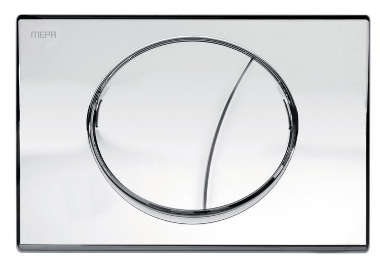 MEPA Betätigungsplatte für Toiletten, rechteckig mit kreisförmiger Zwei-Mengen-Spülung, verchromte Oberfläche.