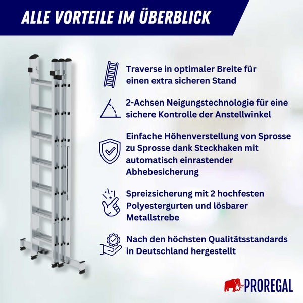 PROREGAL Mehrzweckleiter 3-Teilig mit Traverse 3 x 11 Sprossen