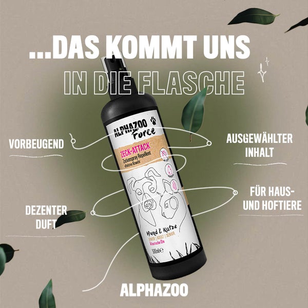 ALPHAZOO ZeckAttack Zeckenspray 100ml für Hunde und Katzen I Starker Zeckenschutz