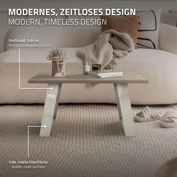 ML-Design 2er Set Tischkufen 80GRAD Neigung, 40x43 cm, Silber, 8x2cm, Schräge Tischbeine, Metall Möbelkufen, Tischgestell Edelstahl geneigt, Tischuntergestell Möbelfüße Bankkufen Bankgestell Bankbeine