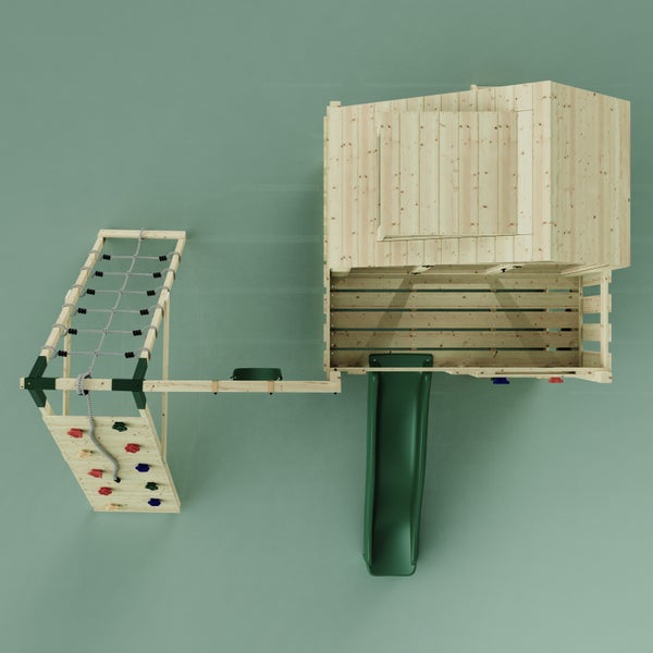 Spielturm mit Rutsche, Kletterwand und Netz