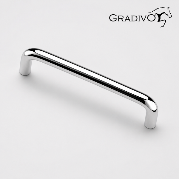 Gradivo Logo. Moderner Bügelgriff aus poliertem Metall für Möbel.