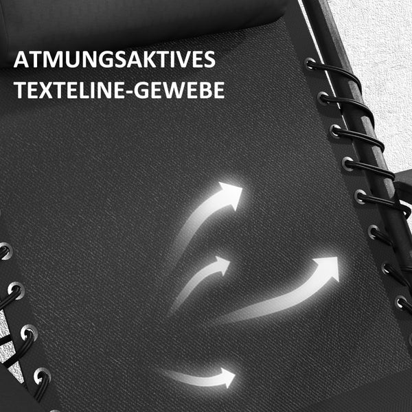 Outsunny Gartenliege Set 3-TLG. Klappbar Sonnenliege mit Teetisch 2 Stühle Kopfkissen, Outdoor Liege wetterfest Relaxliege Liegestuhl aus Metall Strandliege für Garten, Terrasse 90x56x110 cm Schwarz