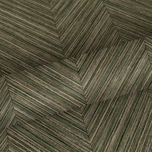 Tapete mit geometrischem Fischgrätmuster und feiner Linienstruktur.