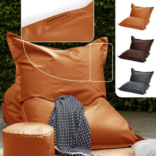 Green Bean XXL Riesen-Sitzsack aus Kunstleder mit EPS Perlen Füllung  - 140 x 180 cm 380 Liter - Bean Bag Sitzkissen Sitzpuff Sitzsessel Bodenkissen Lounge - Cognac