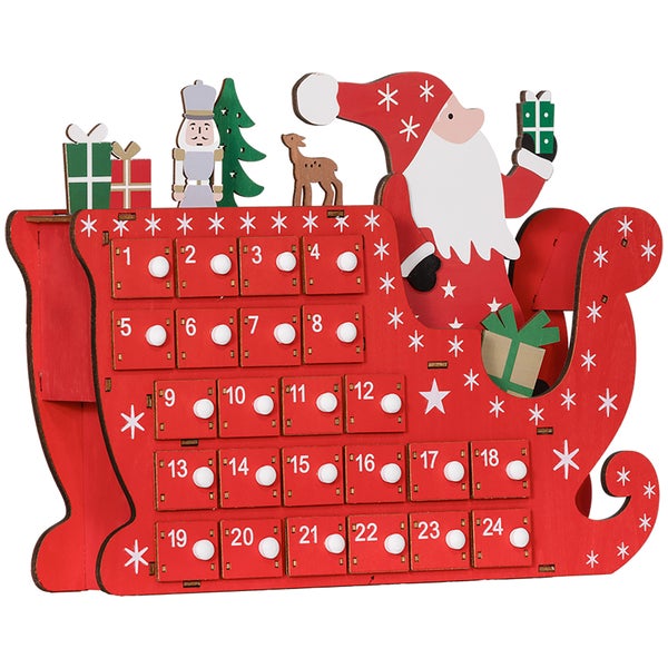 HOMCOM Adventskalender zum Befüllen 24 Schubladen Fächer Weihnachtskalender Adventskalenderbox Weihnachtsdekoration DIY MDF-Platte Rot 22,5 x 8 x 36 cm