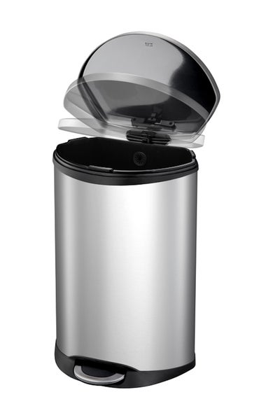 PROREGAL Auffallender Muschelförmiger Treteimer 50 Liter HxBxT 69 x 45 x 40,6 cm Edelstahl & Silber