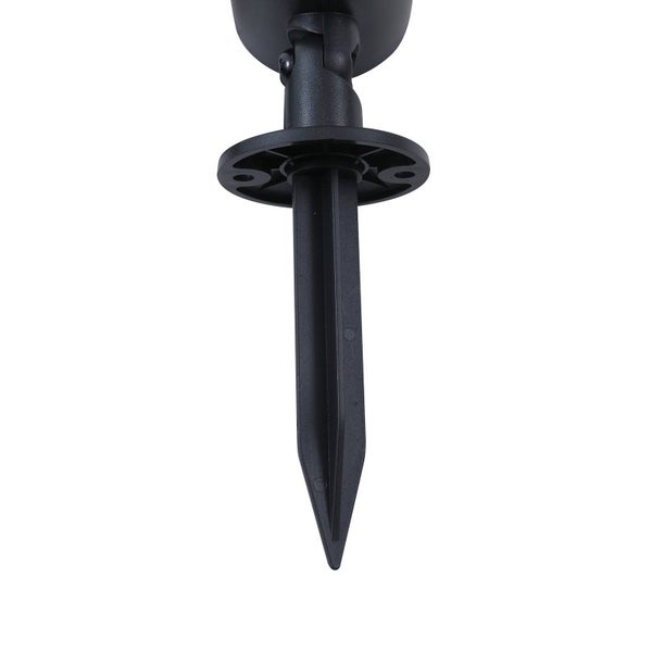 Schwarzer Erdspieß aus Kunststoff mit Gelenk für Gartenleuchten.