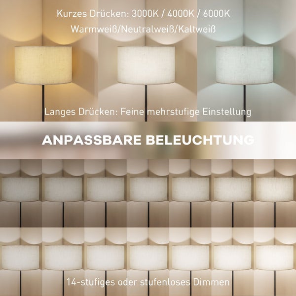 Stehlampe mit einstellbarer Lichtfarbe und Dimmfunktion zur Anpassung der Beleuchtung