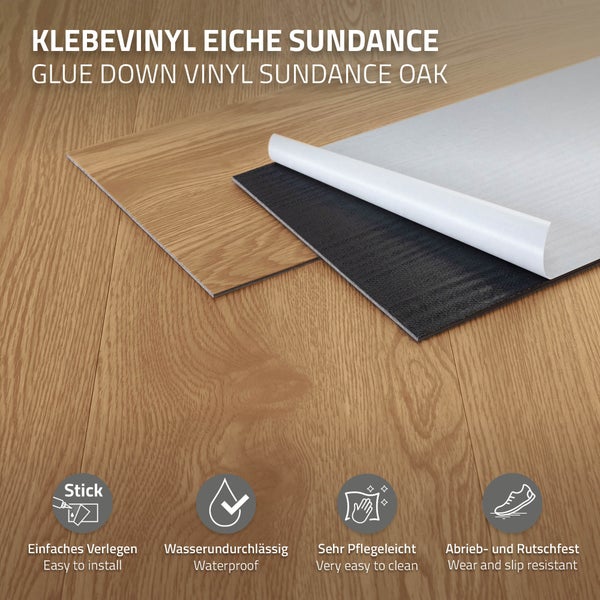 ML-Design Deluxe PVC Bodenbelag, Selbstklebende Vinyl-Dielen, Vinylboden, 91,5 cm x 15,3 cm x 2 mm, Dicke 2 mm, 6,69m²/48 Dielen, Eiche Sundance, Holzoptik, rutschfest, wasserfest, Einfache Verlegung