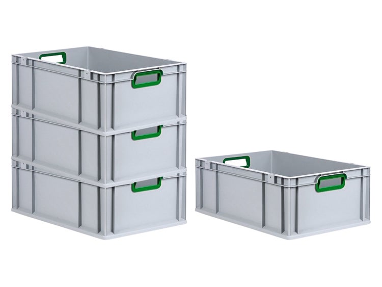 PROREGAL Spar Set 4x Eurobox Nextgen Color HxBxT 22 x 40 x 60 cm 44 Liter Griffe Grün Offen Verstärkter Boden Eurobehälter Transportbox